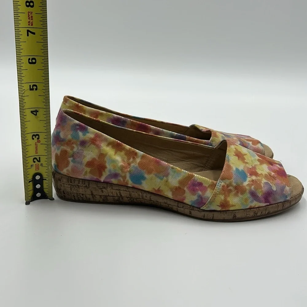 Michelle D Ellena Wedge Women's 10M Floral Slip On Peep Tow Yellow Pink